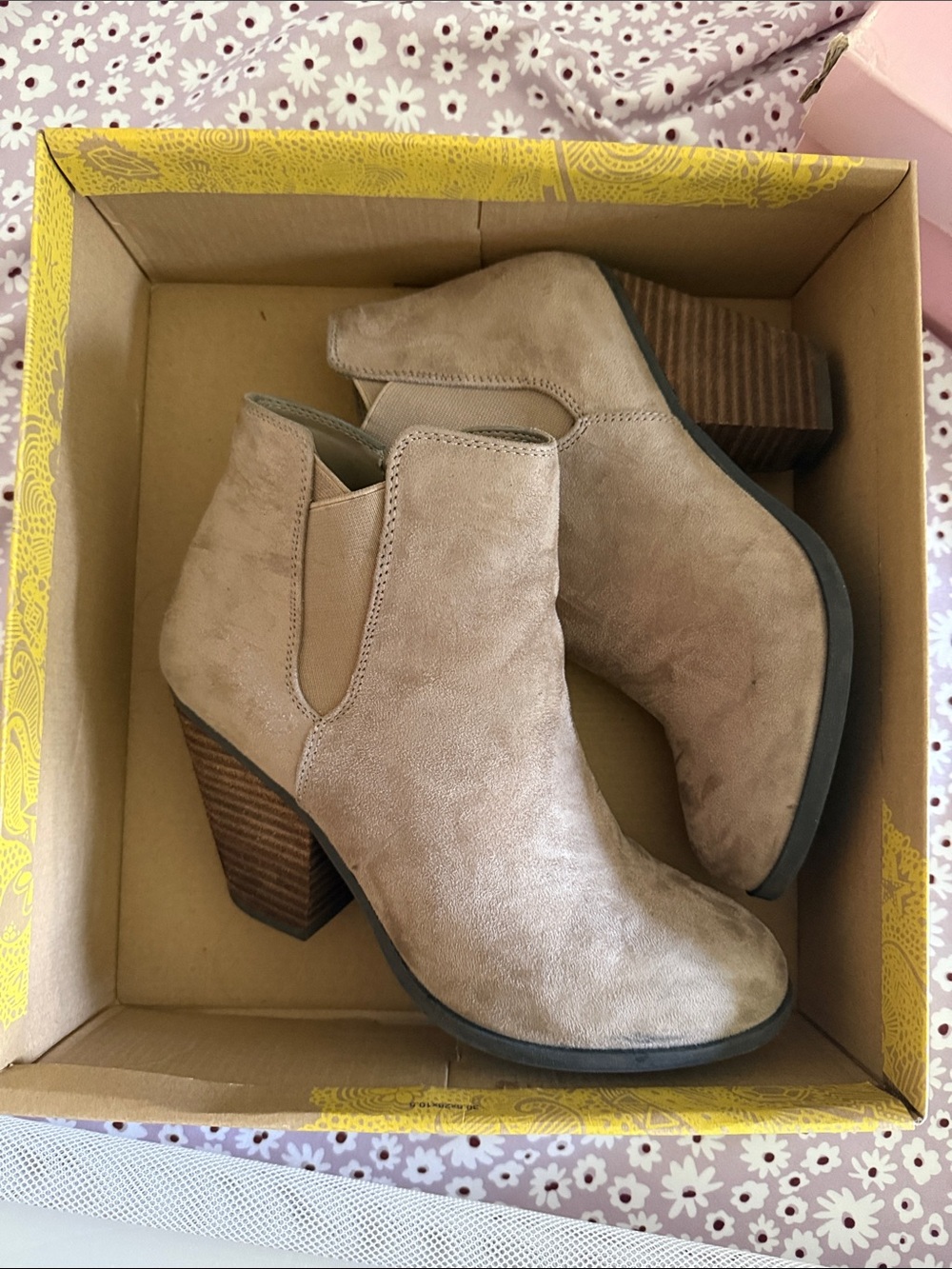 Mix No. 6 Taupe Suede Ankle Booties with Stacked Heel